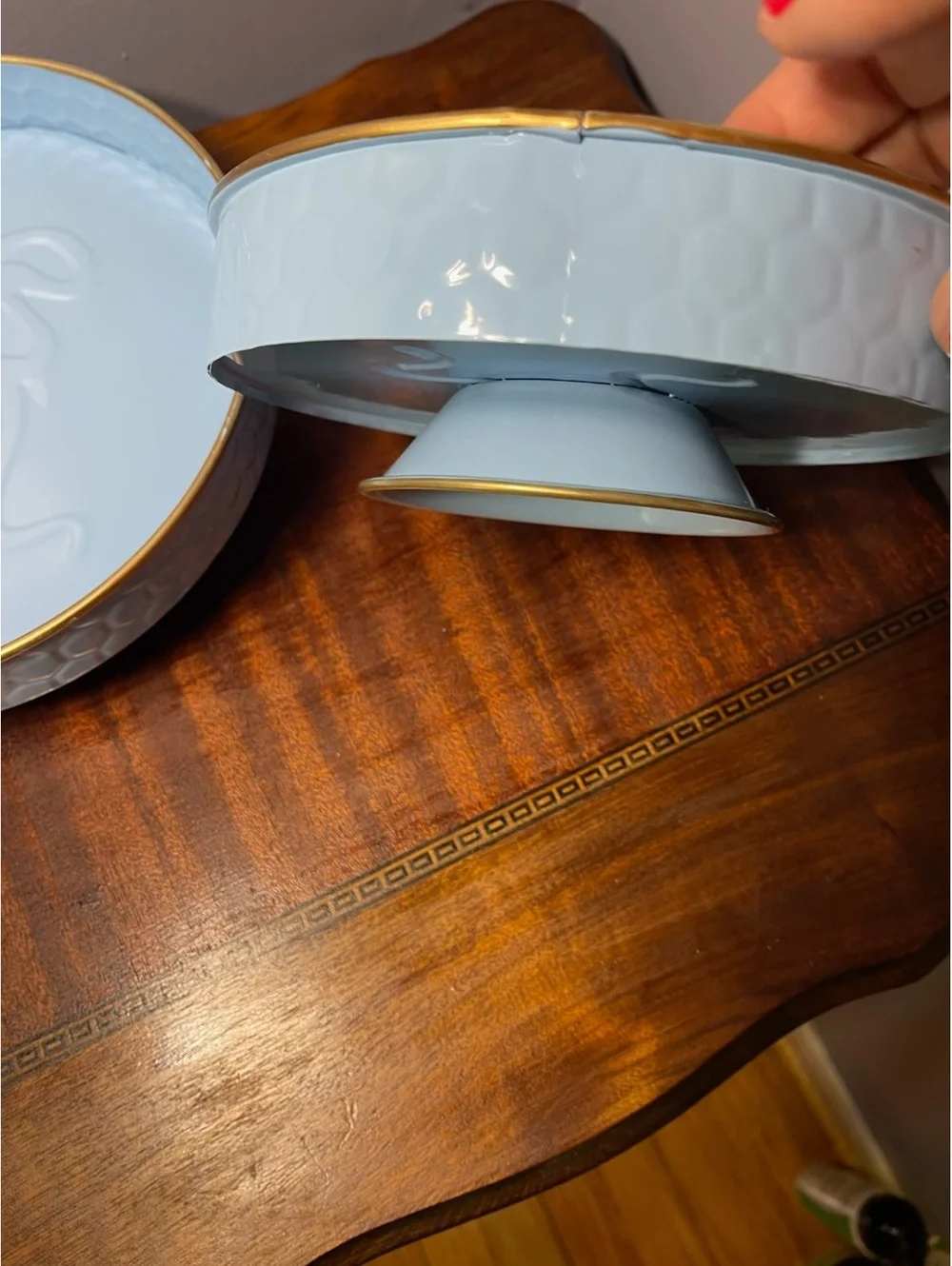 Set of 2 Trinket Trays Blue Metal w/Bow Accents Decor